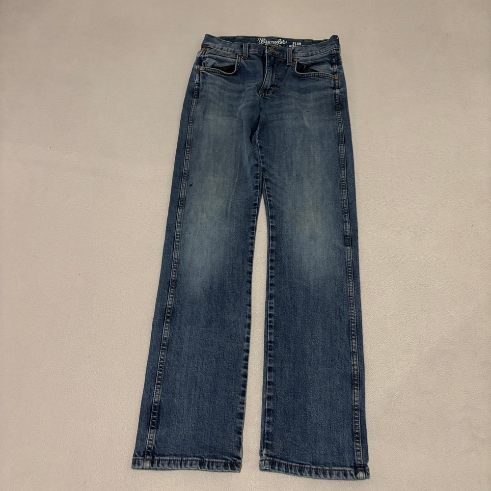 Wrangler Retro Slim Straight Mens Jeans 29x36 Blue Medium Wash Grunge Western